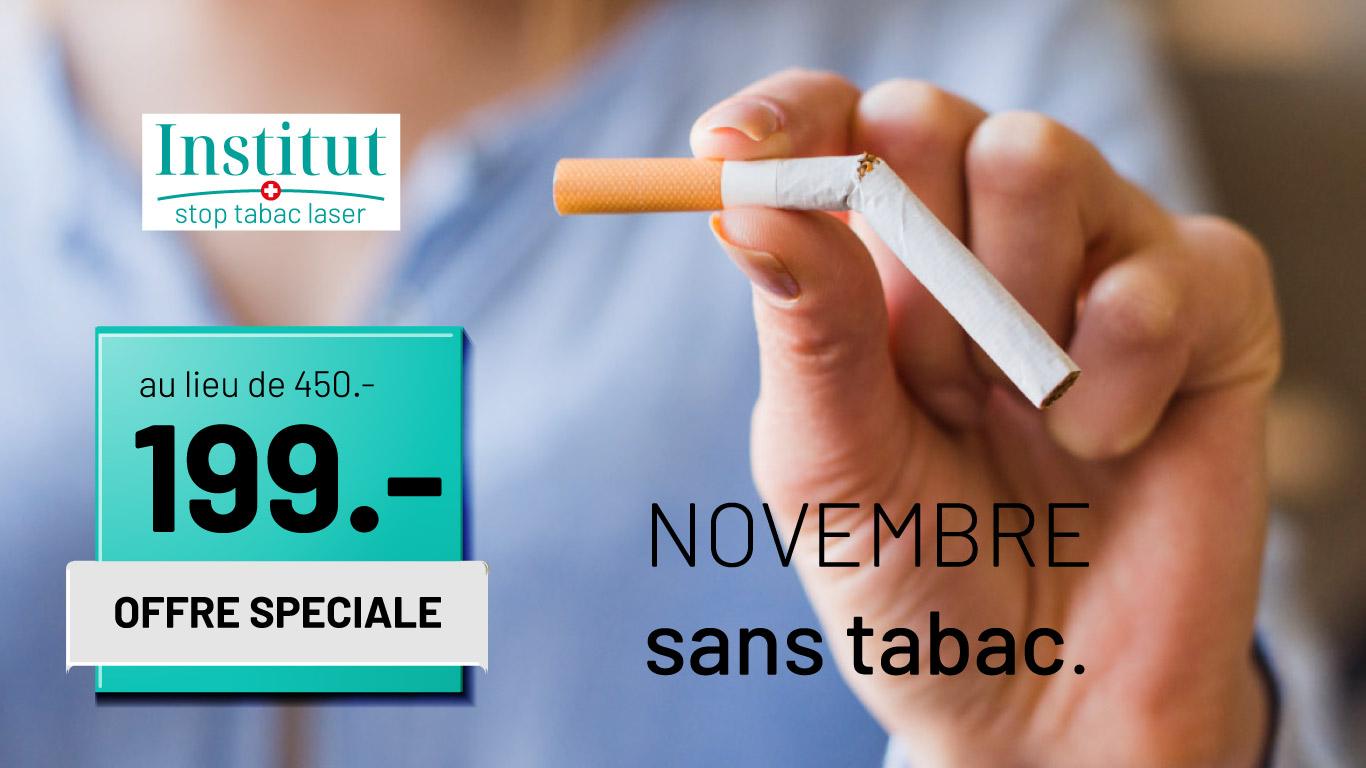 Image promotionnelle Novembre sans tabac – offre 199 CHF pour arrêter de fumer à l’Institut Stop Tabac Laser