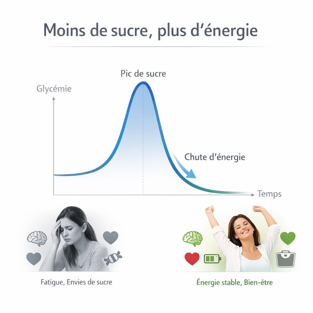 Moins de sucre, plus d'énergie, glycémie plus stable et moins de pics de sucre