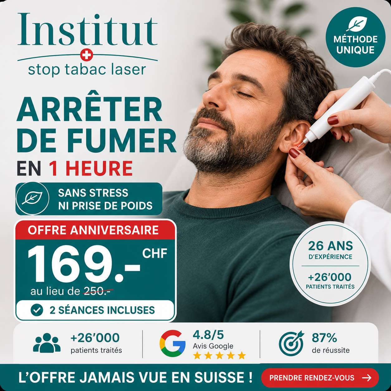 Offre anniversaire Stop Tabac à Lausanne et Sion, CHF 169.-