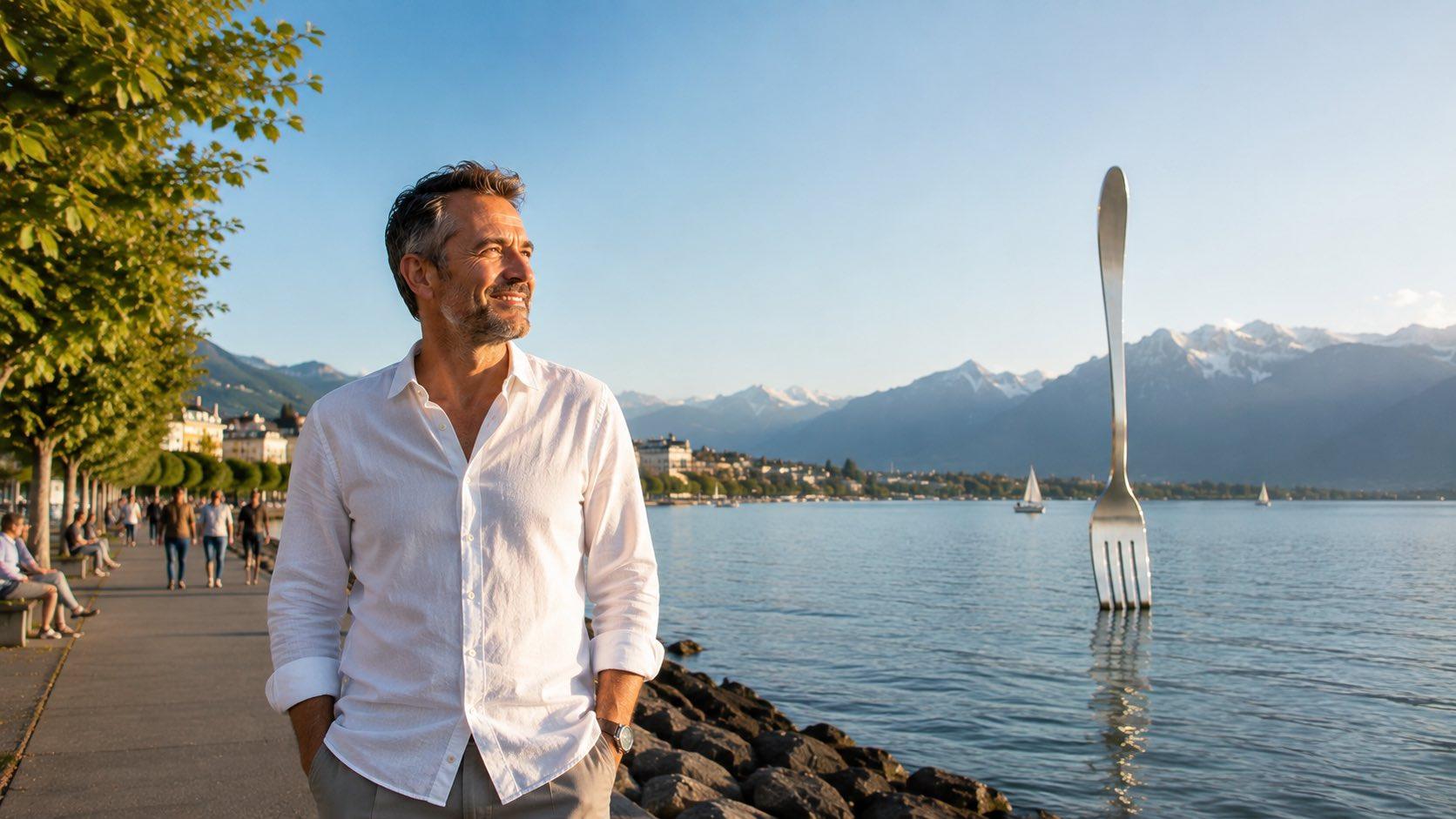Personne profitant d’une promenade au bord du lac à Vevey après avoir arrêté de fumer