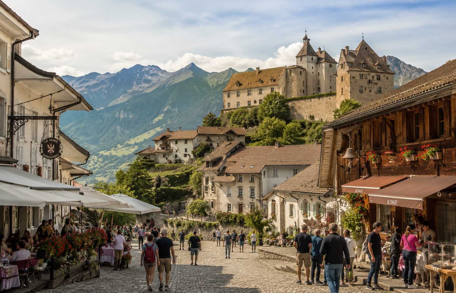 La cathédrale Saint-Nicolas de Bulle Vue du château de Gruyères et du village historique près de Bulle