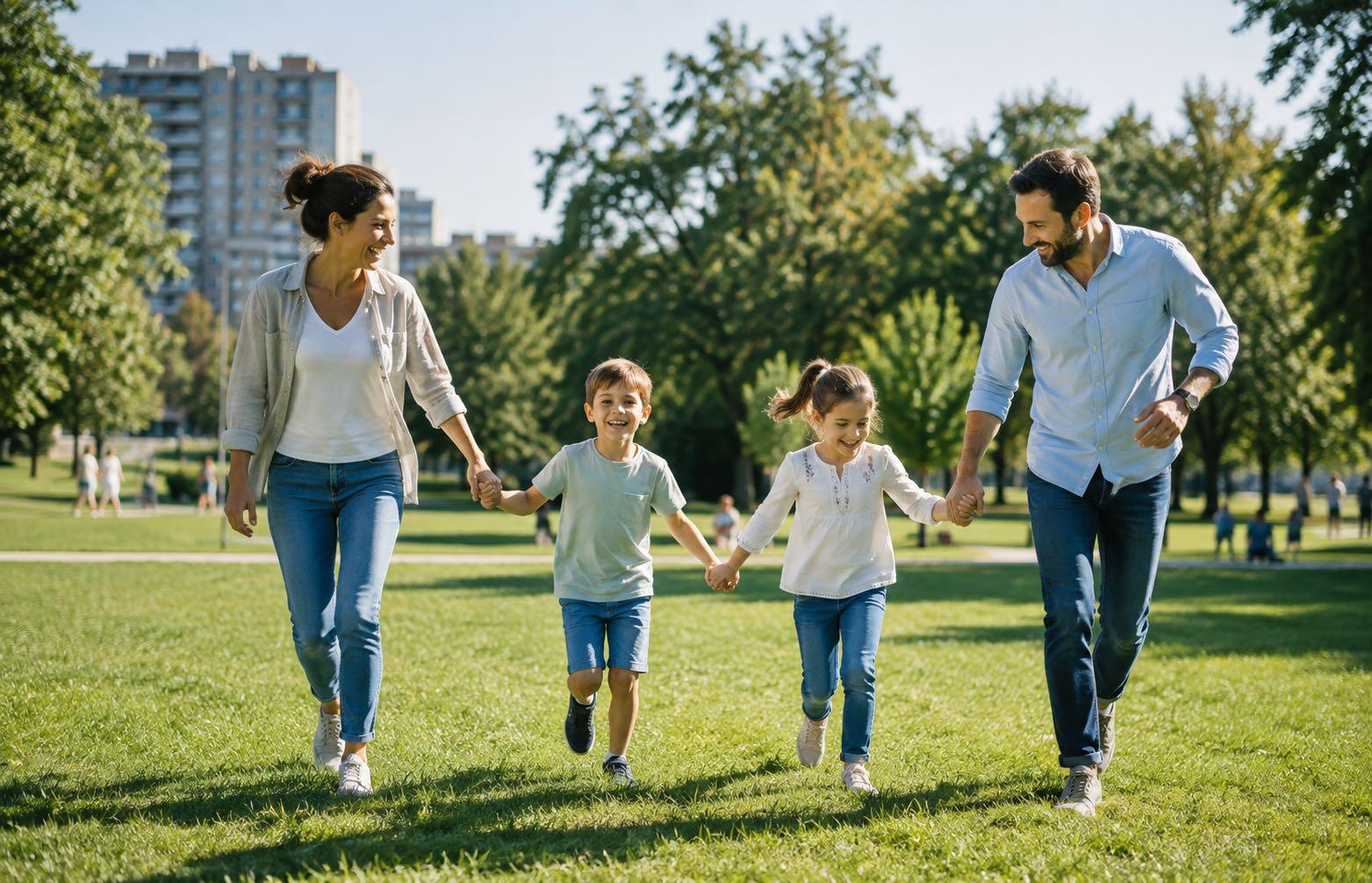 Famille jouant dans un parc de Vernier après l’arrêt du tabac