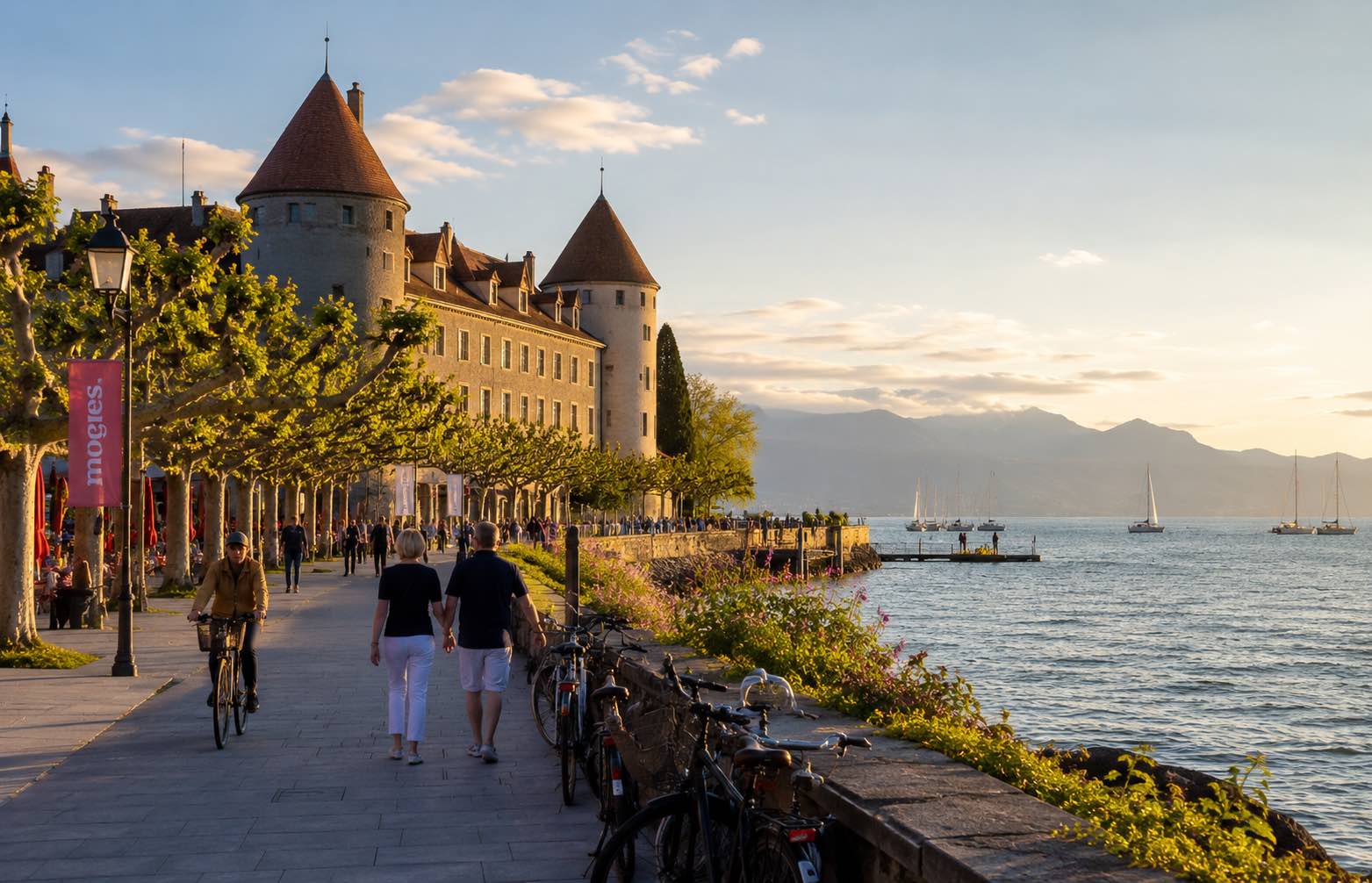 Vue du Château de Morges et du lac Léman