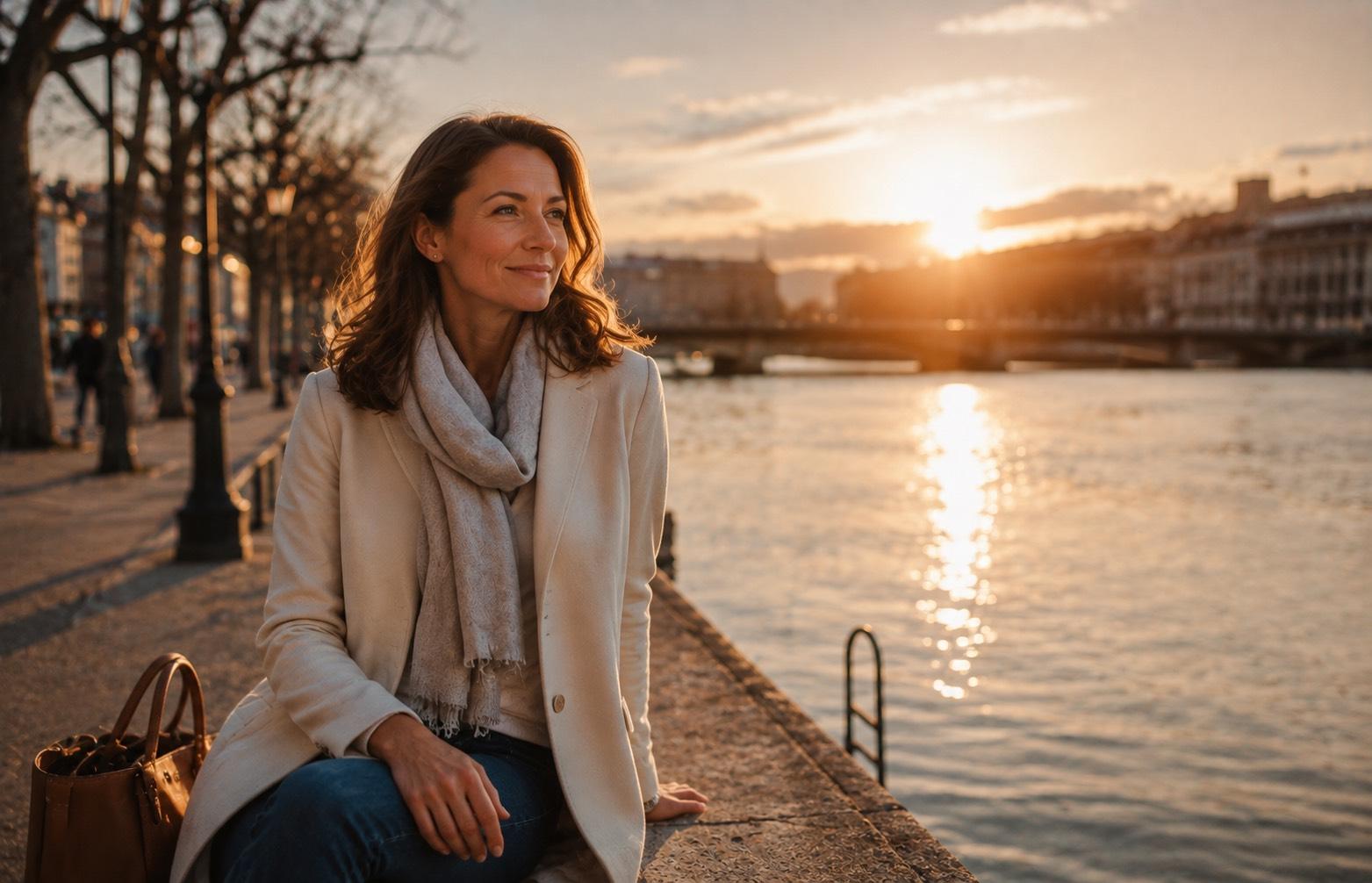 Femme profitant des berges du Rhône à Vernier après l’arrêt du tabac