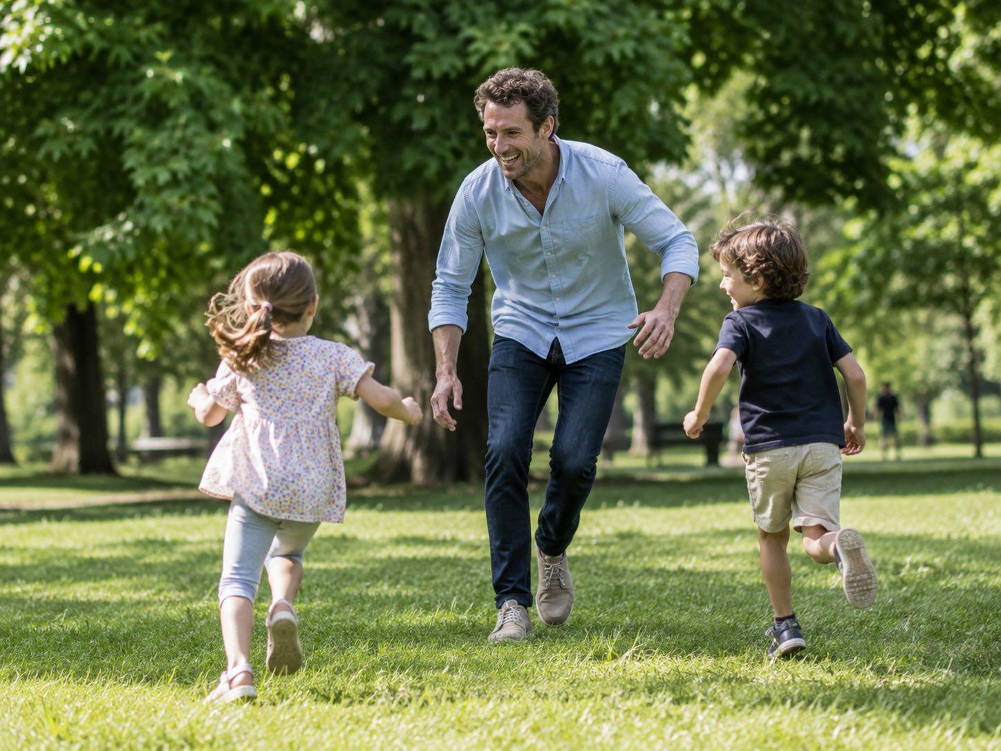 Arrêter la cigarette à Genève pour être pleinement présent Parent profitant de ses enfants dans un parc de Genève après avoir arrêté de fumer