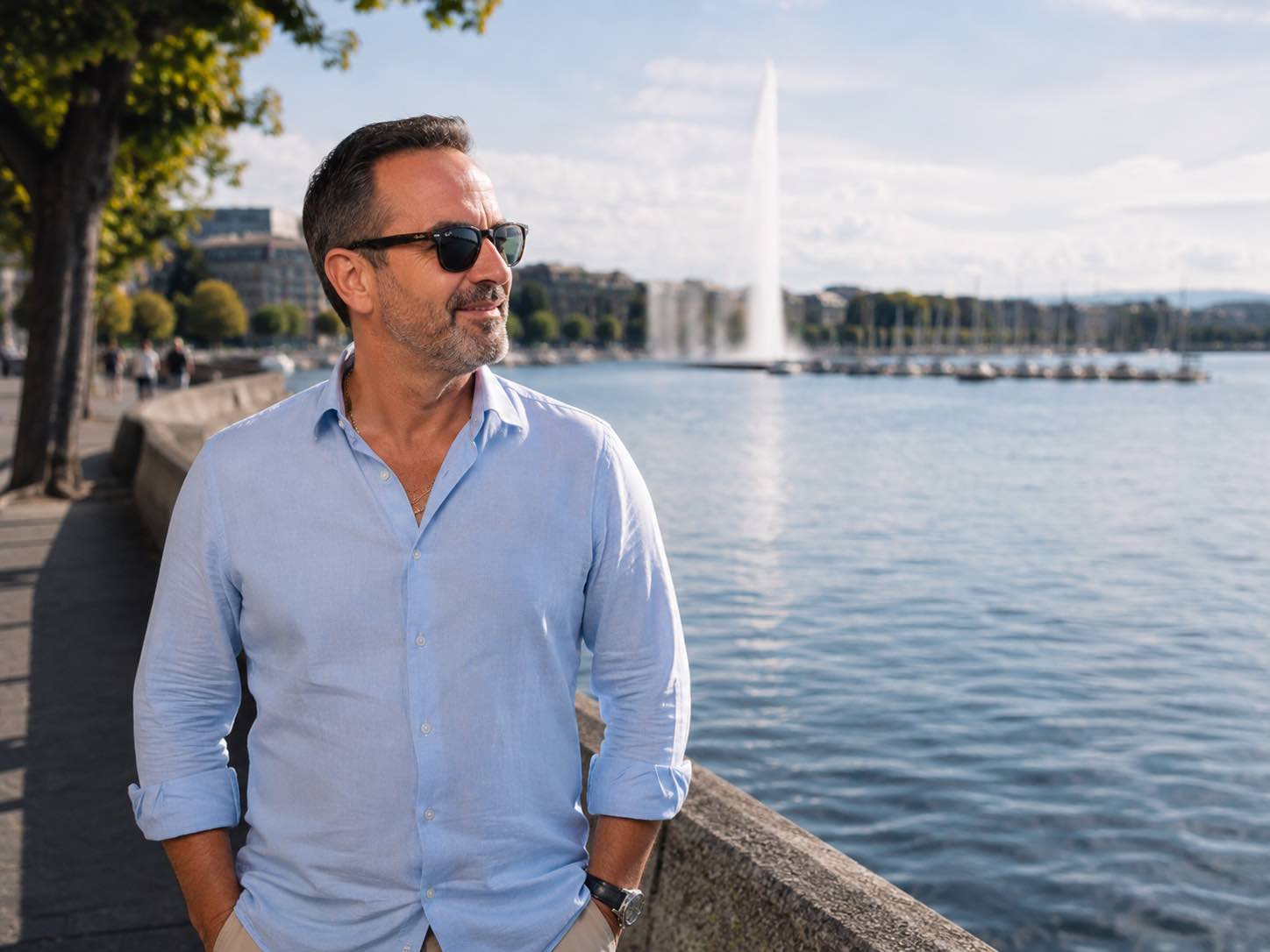 Homme sur les quais après avoir arrêté de fumer dans le canton de Genève