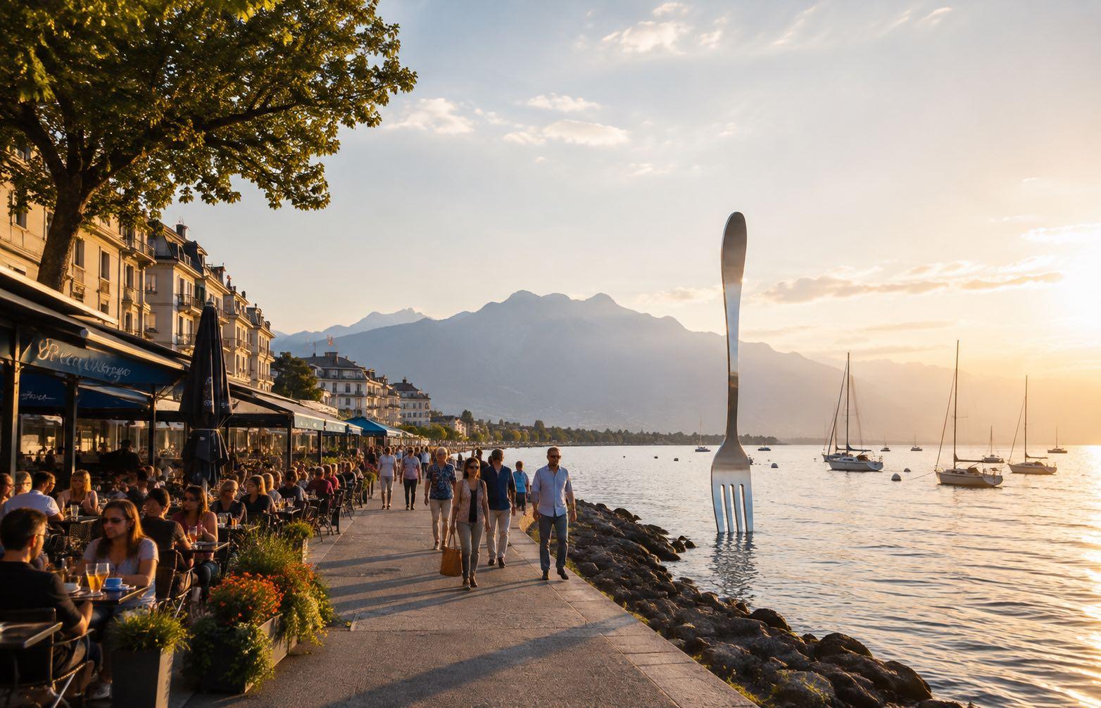 Vue des quais de Vevey au bord du lac Léman